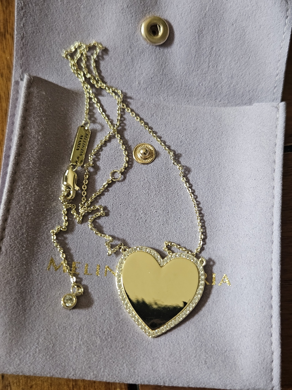 Melinda Maria Gold Xl Heart Pendant Necklace with Pave Edge